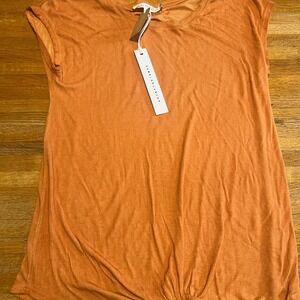 Jane + Delancey Women Small Orange Ribbed Twist Front Short Sleeve Loose Fit Top